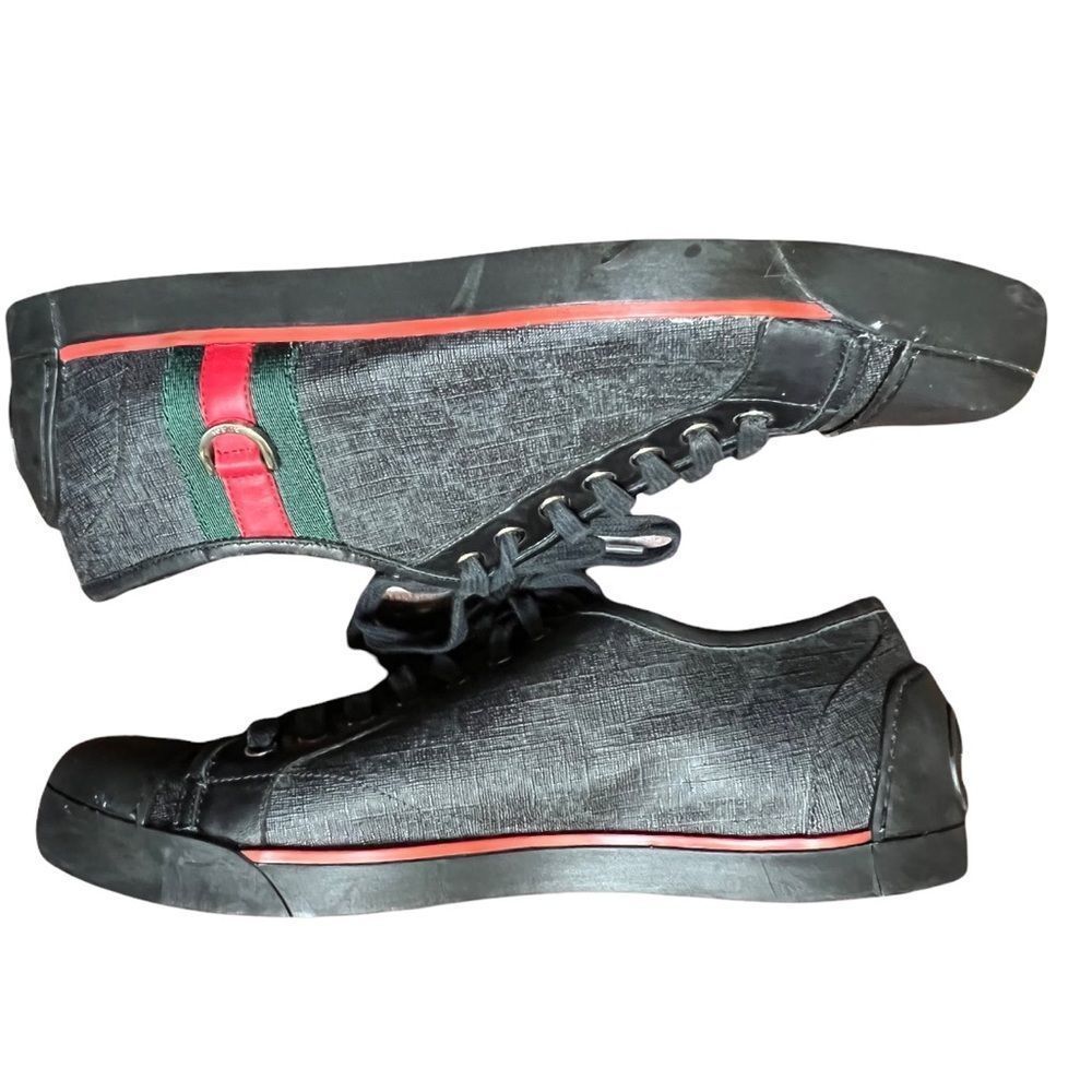 Gucci Men's Black Ace GG Embossed Green Stripe Sneakers Sz 7.5 Size US 9 Gold - Picture 9 of 16